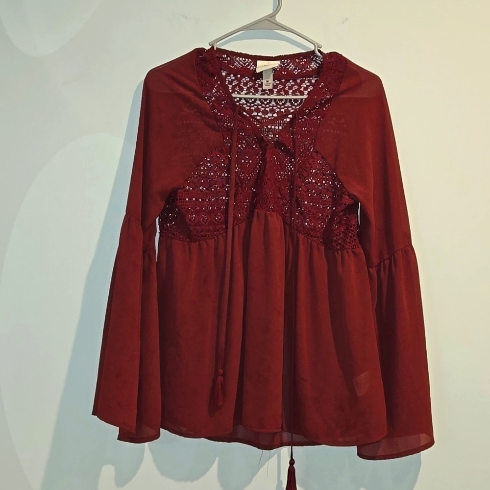 Knox Rose maroon lace sheer top. Size medium.